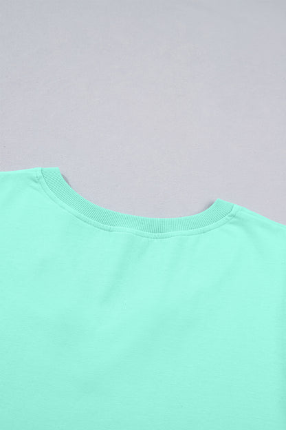 Mint Green Solid Color V Neck Short Puff Sleeve Blouse