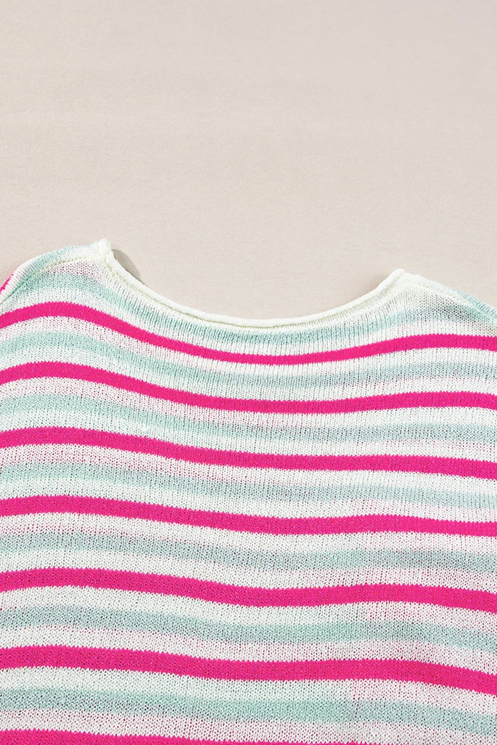 Rose Stripe Oversized Drop Shoulder Sweater with Pocket - Chic Meadow Boutique 