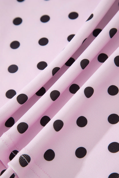 Pink Polka Dot Halter Tank Drawstring Elastic Waist Short Set