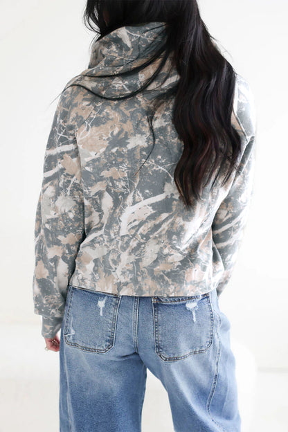 Multicolour Abstract Print Quarter Zip Kangaroo Pocket Sweatshirt