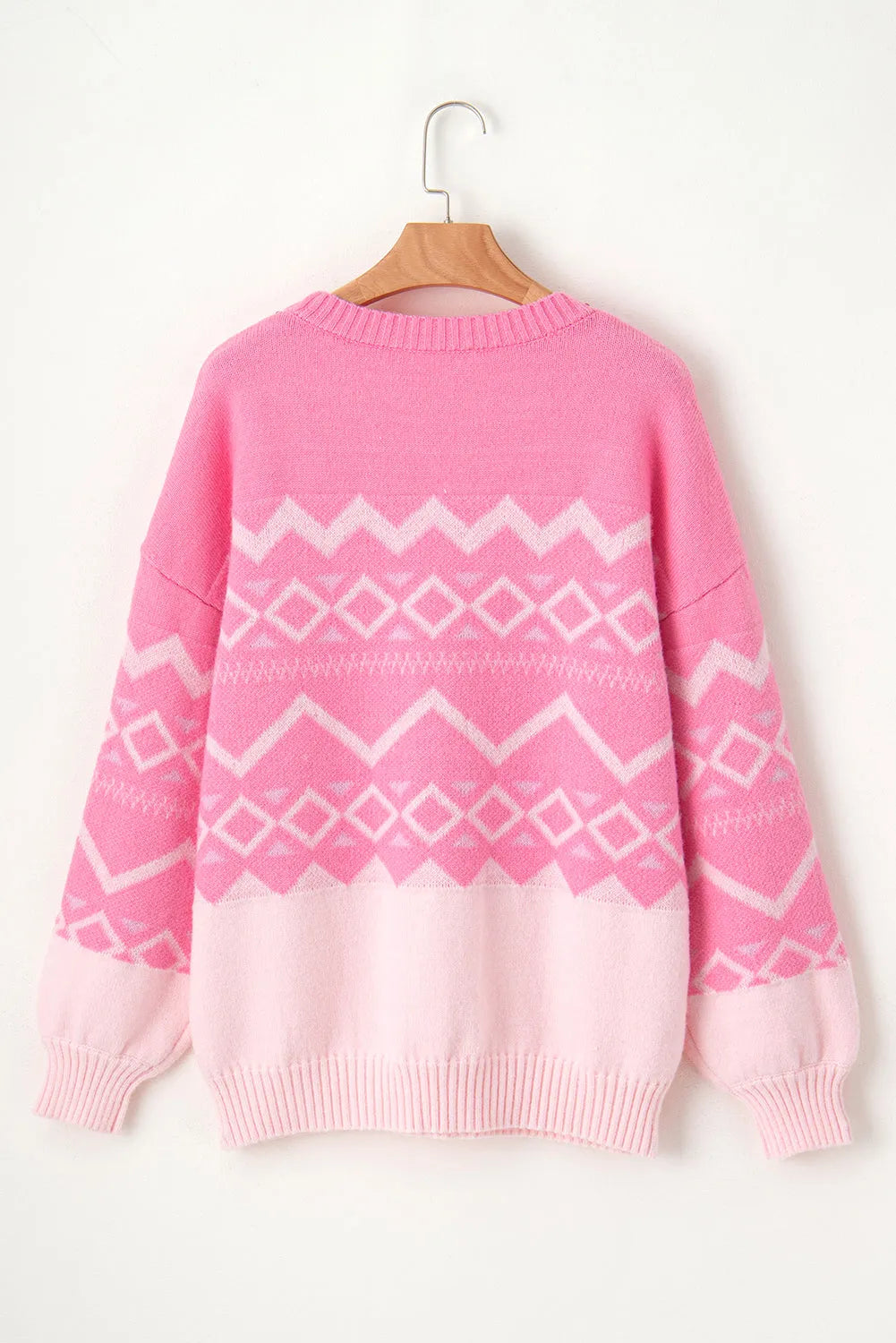 Pink Western Aztec Geometric Drop Shoulder Sweater - Chic Meadow Boutique 