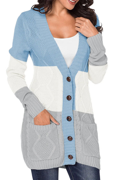 Blue Front Pocket and Buttons Closure Cardigan - Chic Meadow Boutique 