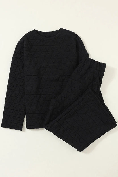 Black Solid Quilted Pullover and Pants Outfit - Chic Meadow Boutique 