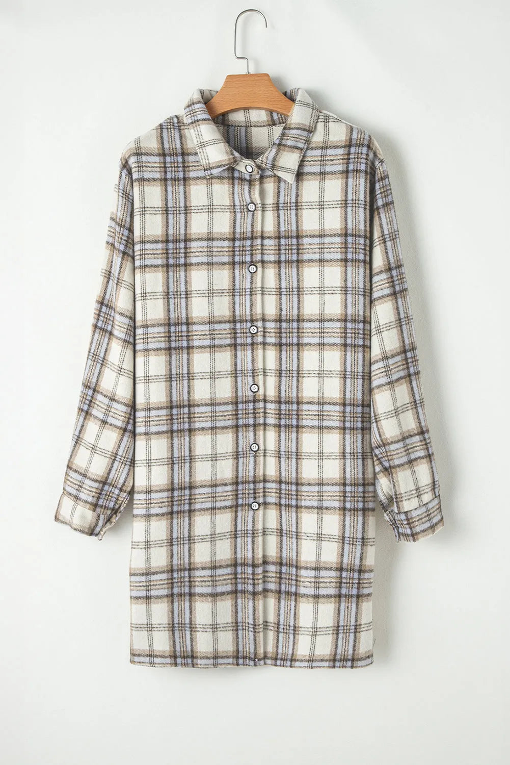 White Plaid Print Tunic Plus Size Shacket with Slits - Chic Meadow Boutique 