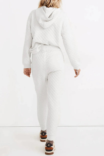 White Quilted Hoodie and Sweatpants Two Piece Set - Chic Meadow Boutique 