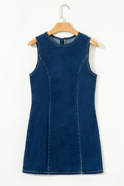 Dirty blue Sleeveless Zipped Bodycon Denim Short Dress