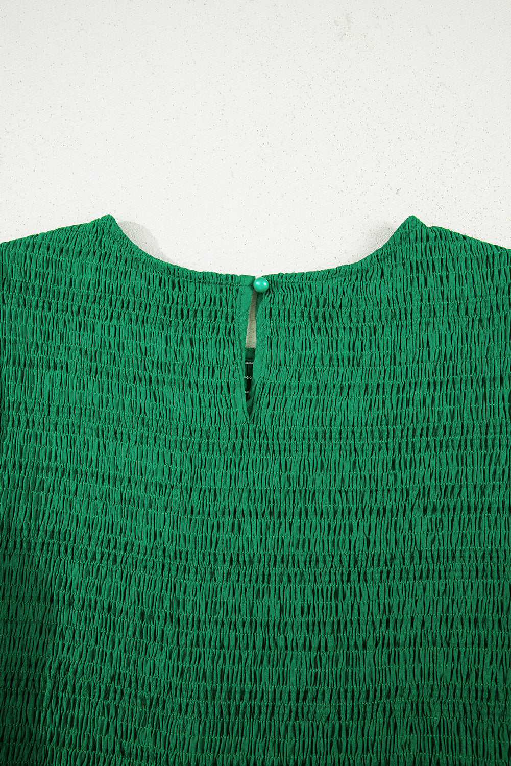 Dark Green Solid Textured Smocked Puff Short Sleeve High Waist Long Dress