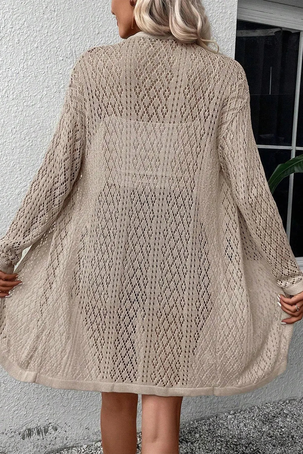 Smoke Gray Solid Color Pointelle Knit Open Front Cardigan - Chic Meadow Boutique 