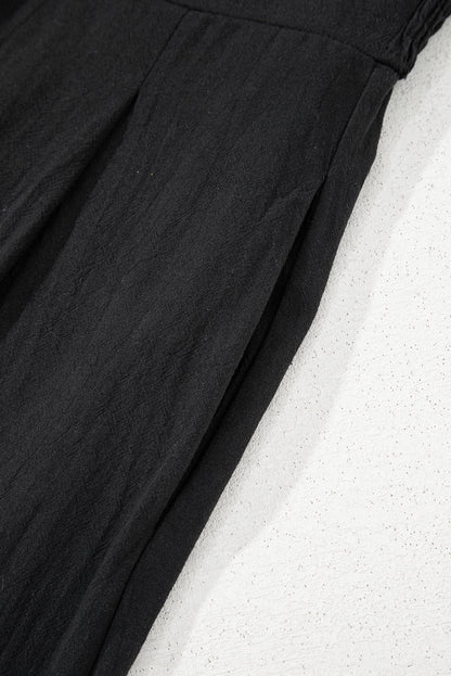 Black Front Cut Out Smocked Back Sleeveless Wide Leg Jumpsuit