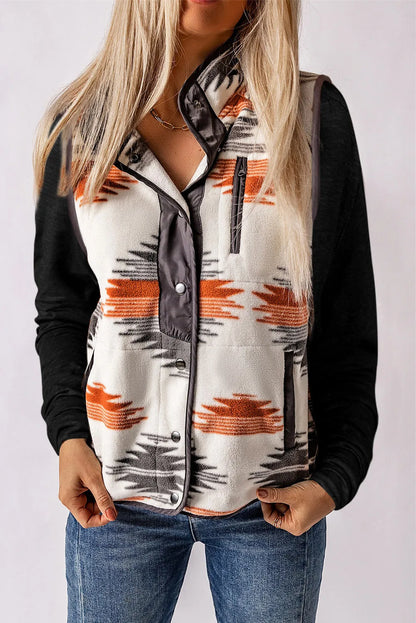 Multicolor Fuzzy Aztec Western Fashion Vest Jacket - Chic Meadow Boutique 