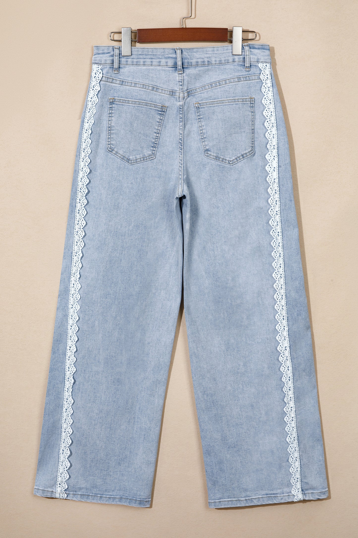 Beau Blue Lace Trim Casual Full-Length Regular Fit Jeans