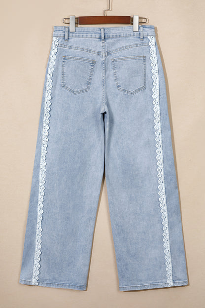 Beau Blue Lace Trim Casual Full-Length Regular Fit Jeans