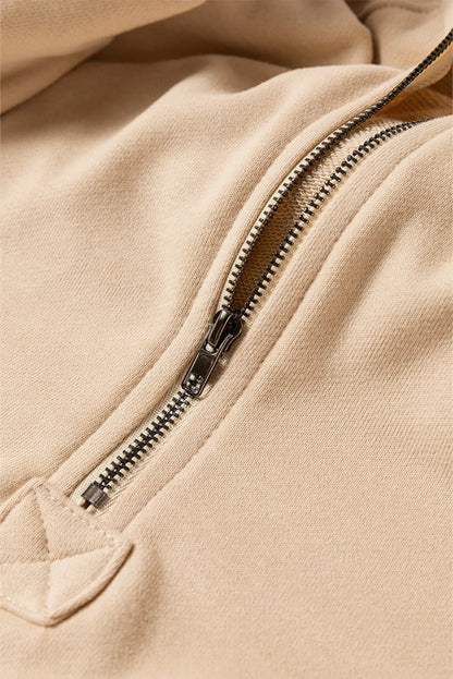 Parchment Solid Kangaroo Pocket Half Zipper Oversized Hoodie - Chic Meadow Boutique 