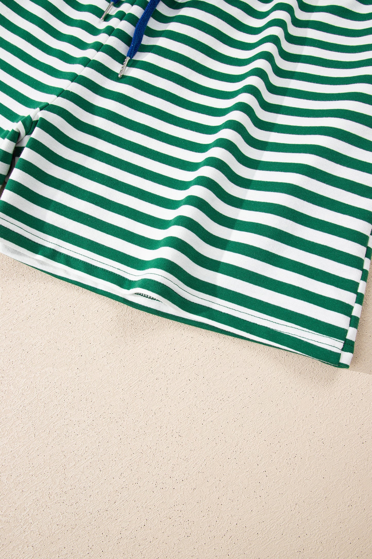 Green Stripe Boxy Tee Drawstring Elastic Waist Plus Size Short Set