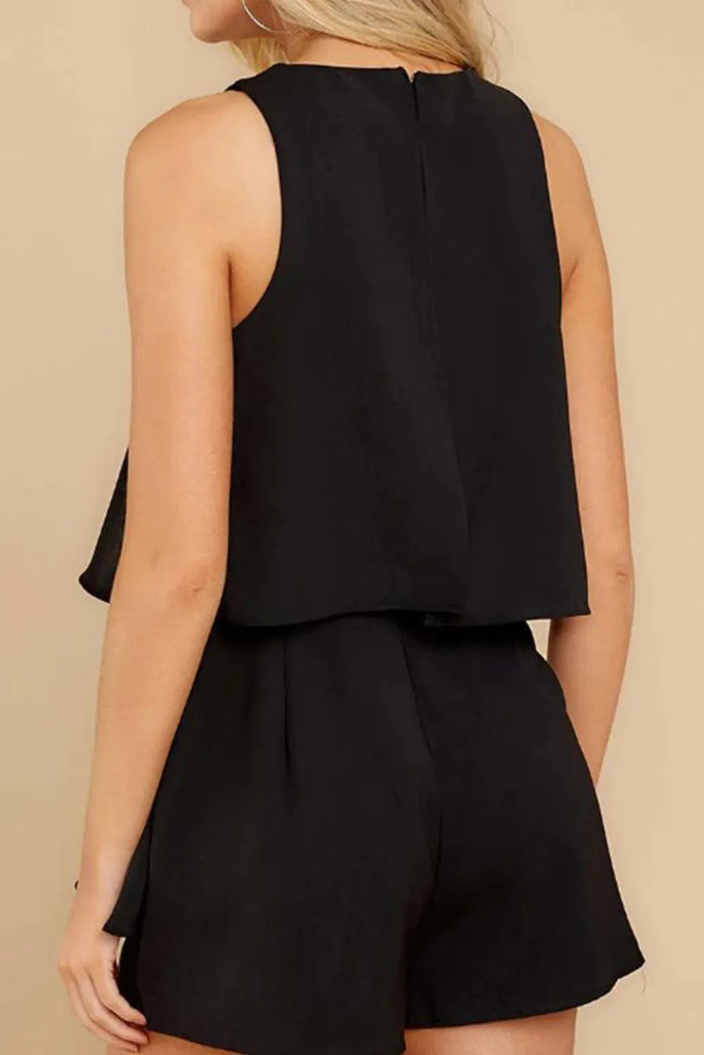 Black O Neck Ruffle Romper - Chic Meadow Boutique 