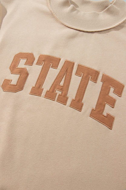 Parchment Exposed Seam Mock Neck STATE Letter Graphic Loose Sweatshirt
