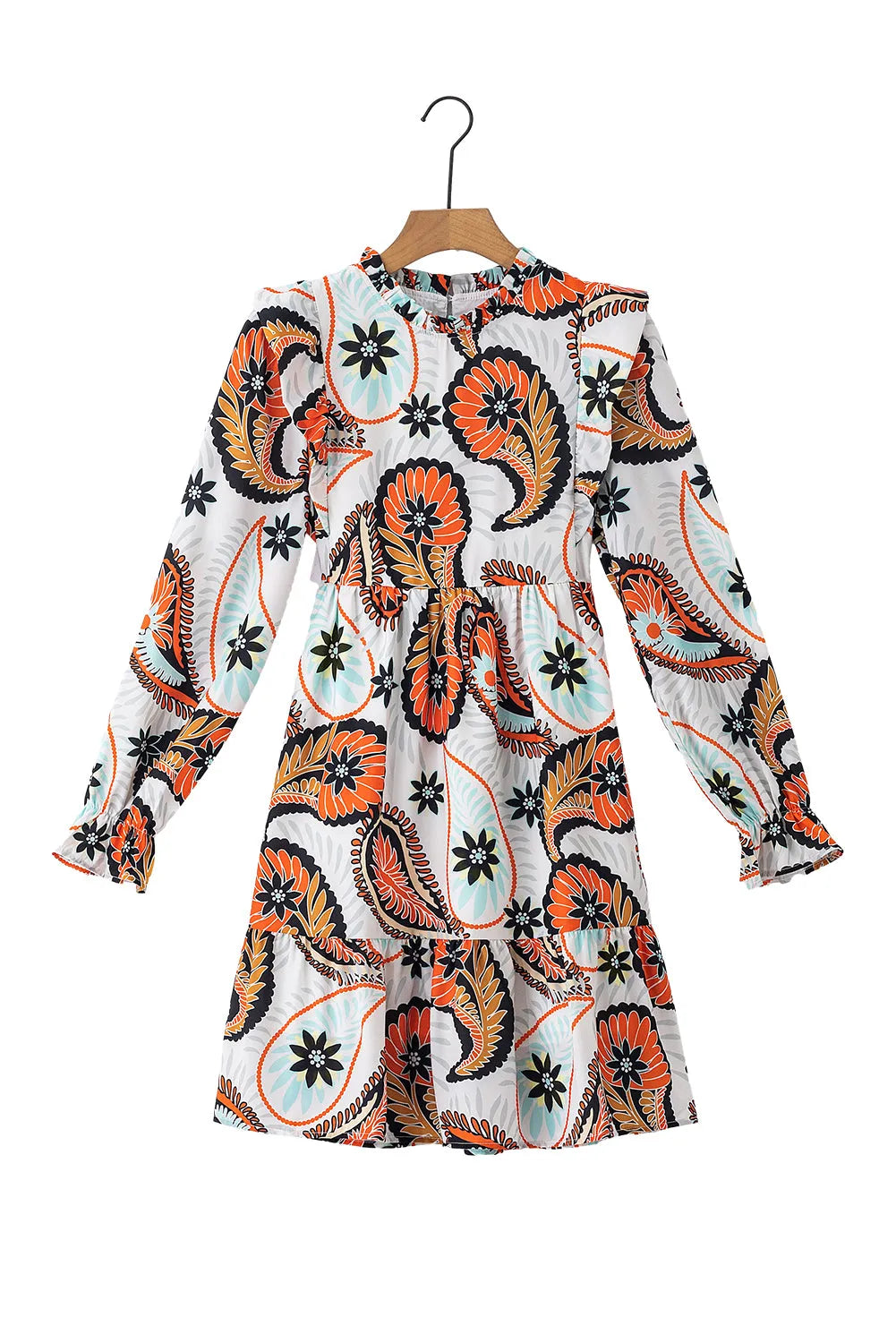 White Printed Boho Paisley Floral Print Puff Sleeve Mini Dress - Chic Meadow Boutique 