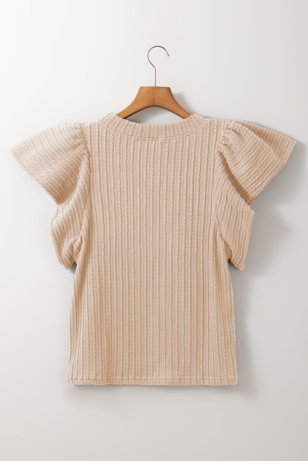 Beige Solid Color Textured Flutter Sleeve Top