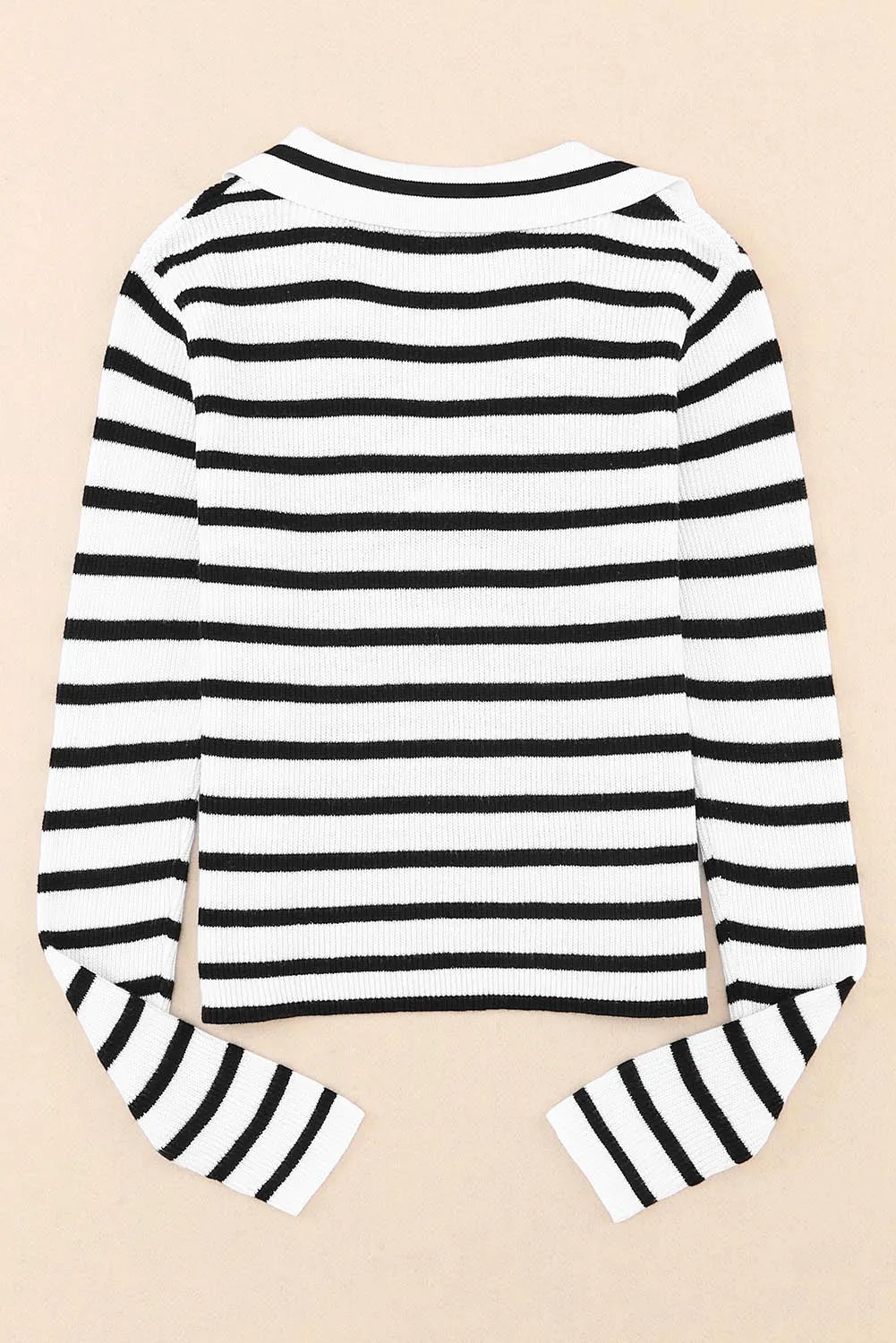 Stripe Collared V Neck Lightweight Knit Casual Sweater - Chic Meadow Boutique 