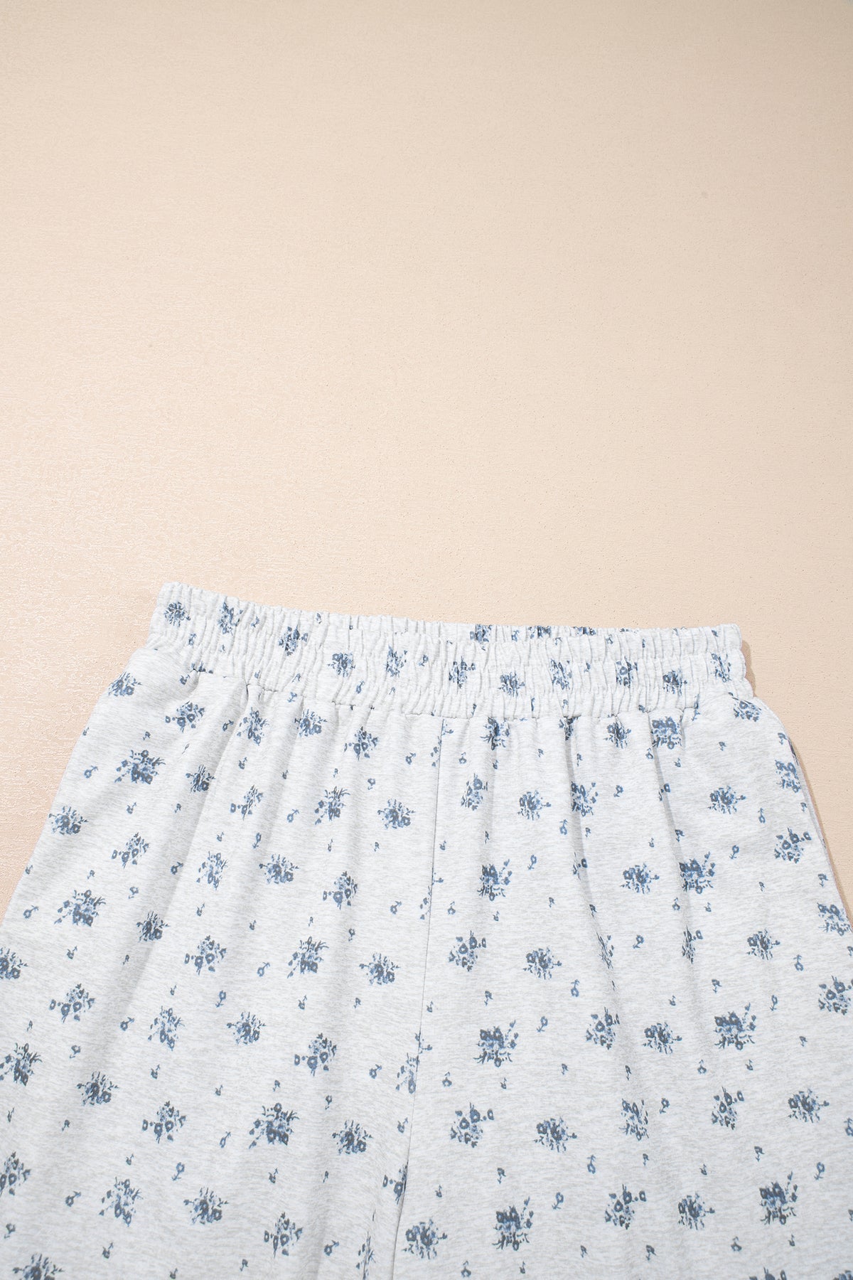 Gray Floral Print Elastic Waist Full Length Regular Pants