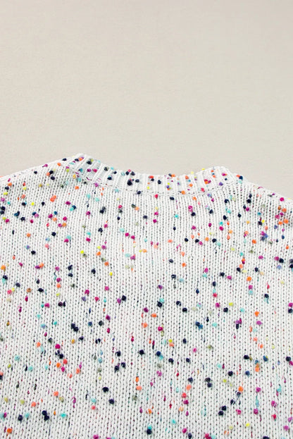 White Multicolor Confetti Sweater Cardigan - Chic Meadow Boutique 