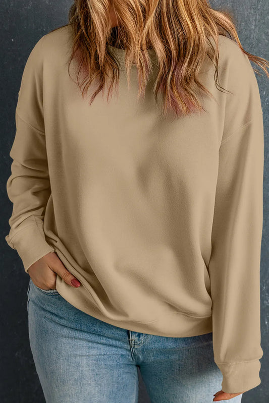 Apricot Solid Crew Neck Drop Shoulder Plus Size Sweatshirt - Chic Meadow Boutique 