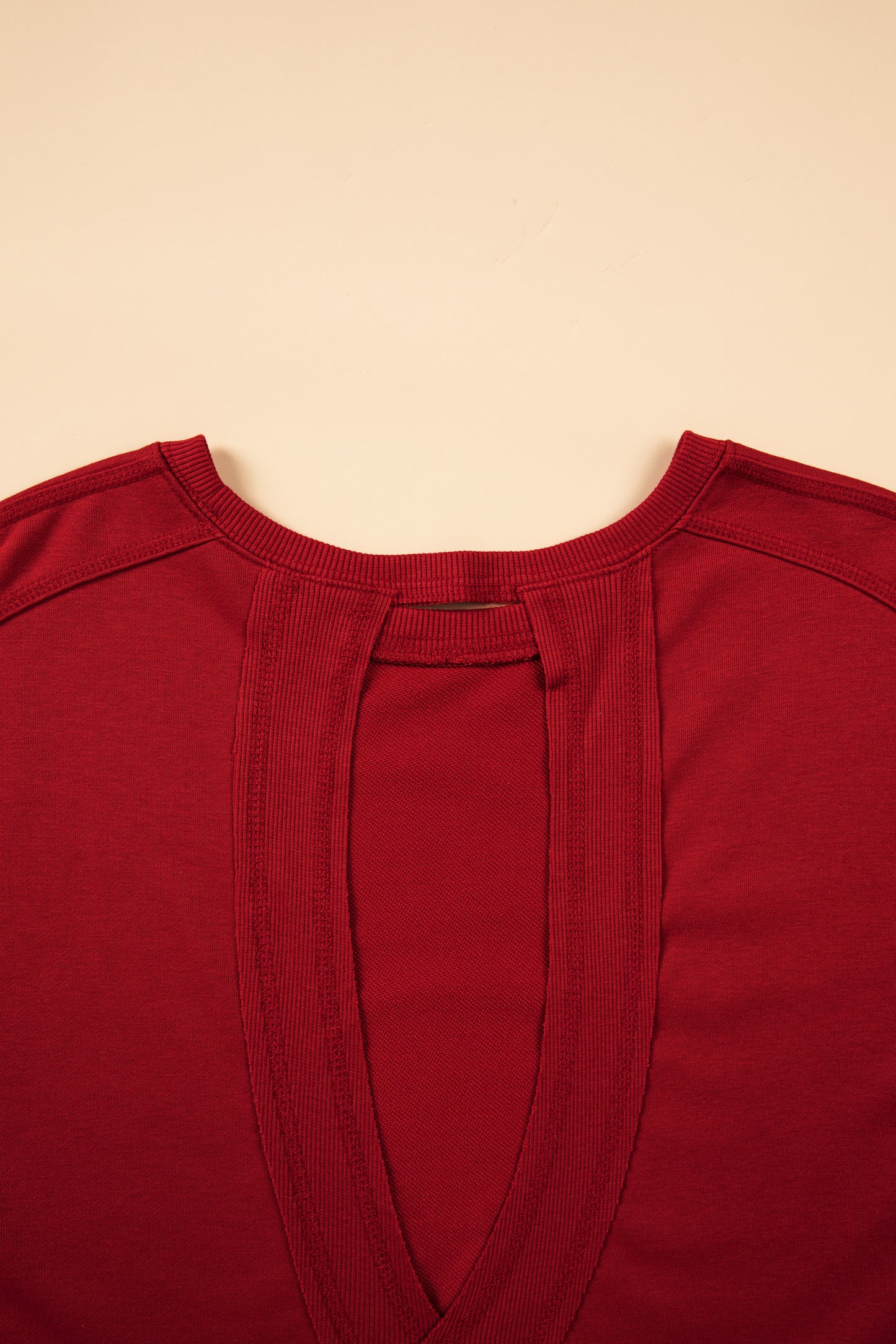 Racing Red Ribbed Detail Drop Shoulder Cutout Back Sweatshirt