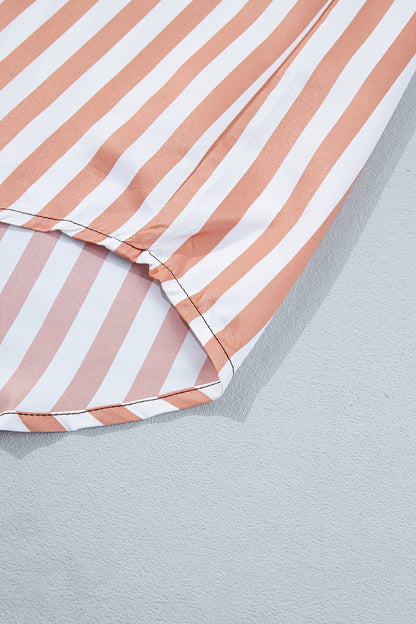 Brown Stripe Western Button Down Long Sleeve Casual Shirt