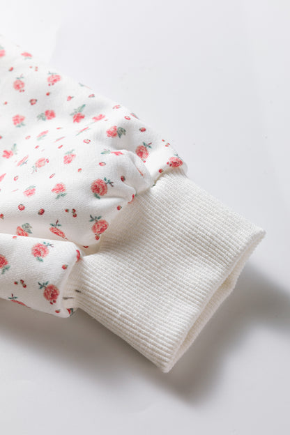 Pink Floral Print Kangaroo Pocket Hoodie Sheath Sweatpants Set