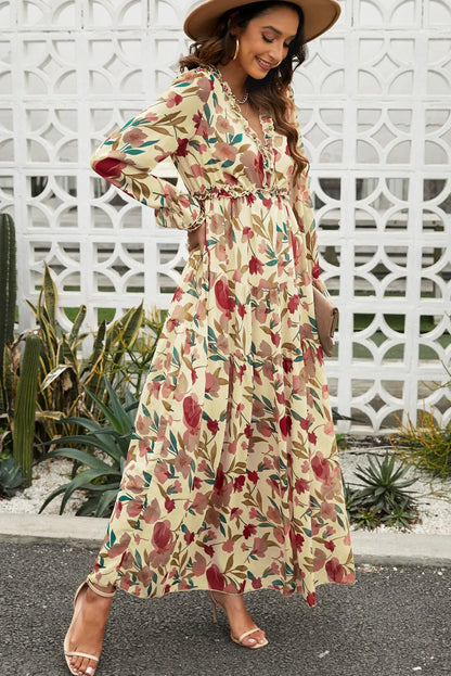 Wild Lotus Ruffle Tiered Maxi Dress - Chic Meadow Boutique 