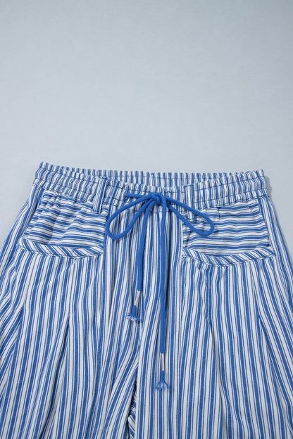 Blue Stripe Drawstring Casual Loose Pants