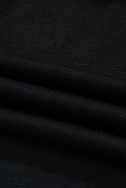 Black Colorful Shirred Yoke Notched V Neck Tank Top