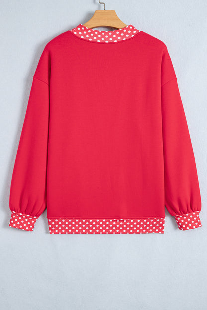 Red Colorblock Polka Dot Contrast Trim Oversized Sweatshirt