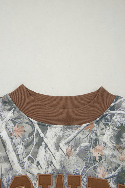 Gray Western Camo Letter Print Baggy Pullover Sweatshirt