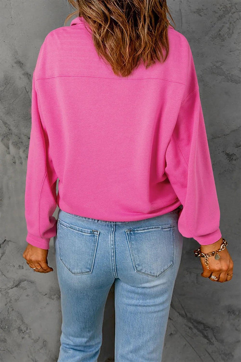 Tops/Sweatshirts & Hoodies Bright Pink Vintage Mineral Wash Half Button Collared Sweatshirt