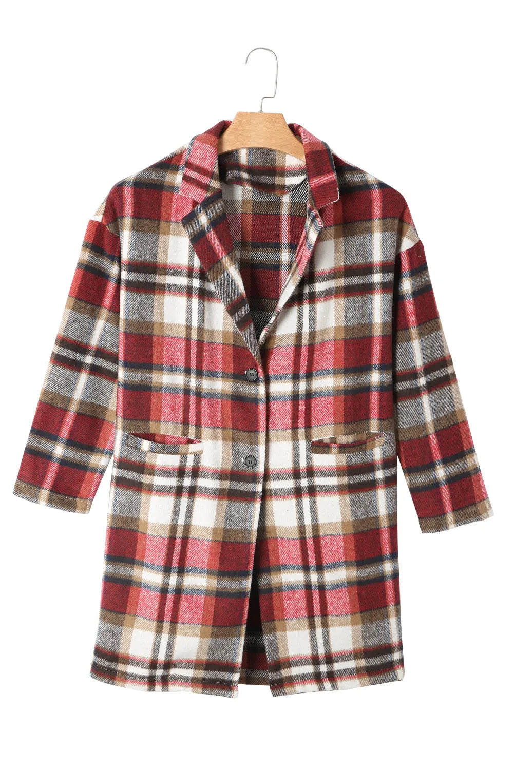 Fiery Red Plaid Button Up Lapel Jacket - Chic Meadow Boutique 