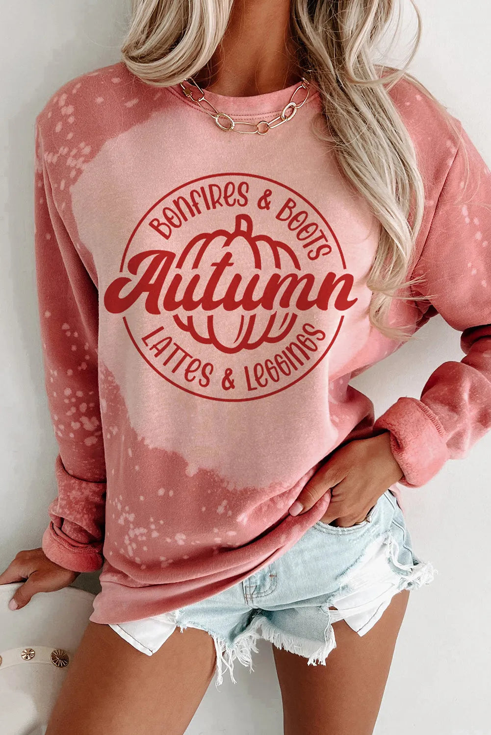 Pink Tie Dye Autumn Pumpkin Graphic Drop Shoulder Sweatshirt - Chic Meadow Boutique 