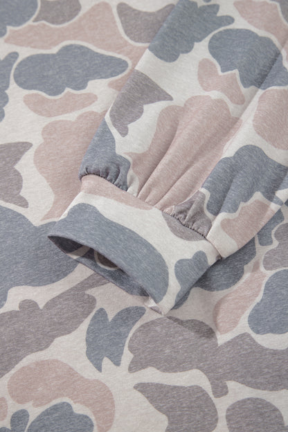 Multicolour Camouflage Print Long Sleeve Open Front Tunic Cardigan
