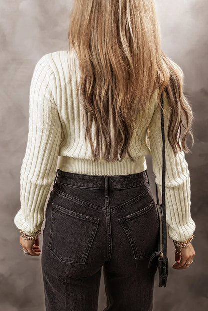 White Cable Knit Cropped Sweater - Chic Meadow Boutique 