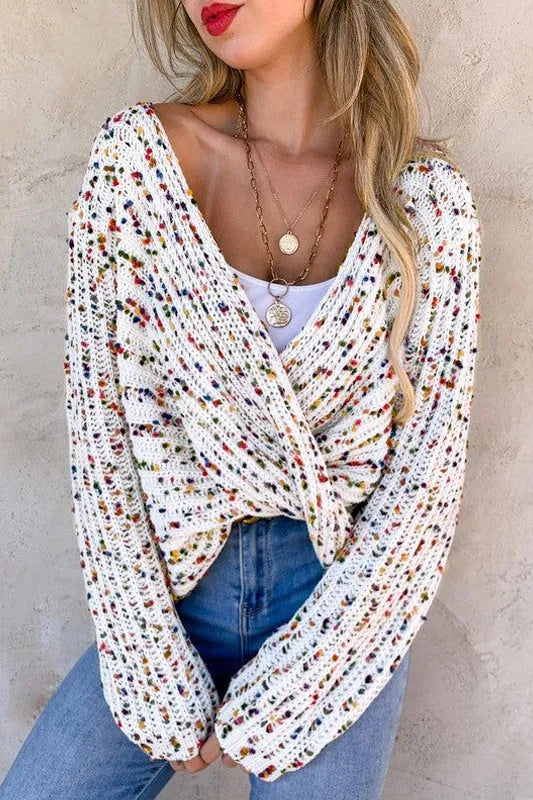 White Confetti Reversible Twist Sweater - Chic Meadow Boutique 