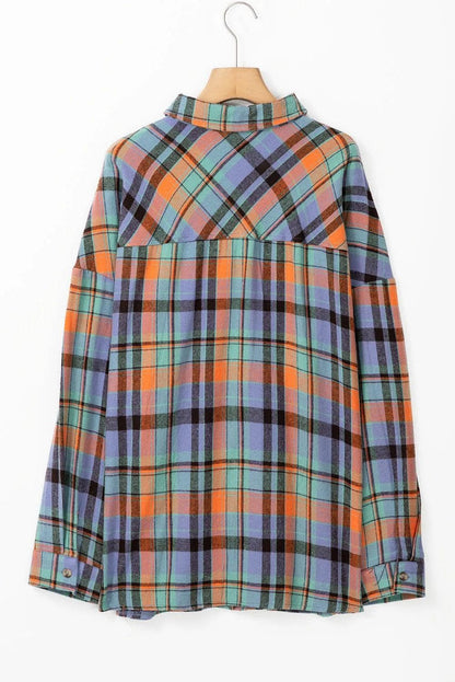 Plus Size/Plus Size Tops/Plus Size Blouses & Shirts Orange Plus Size Plaid Print Buttoned Shirt