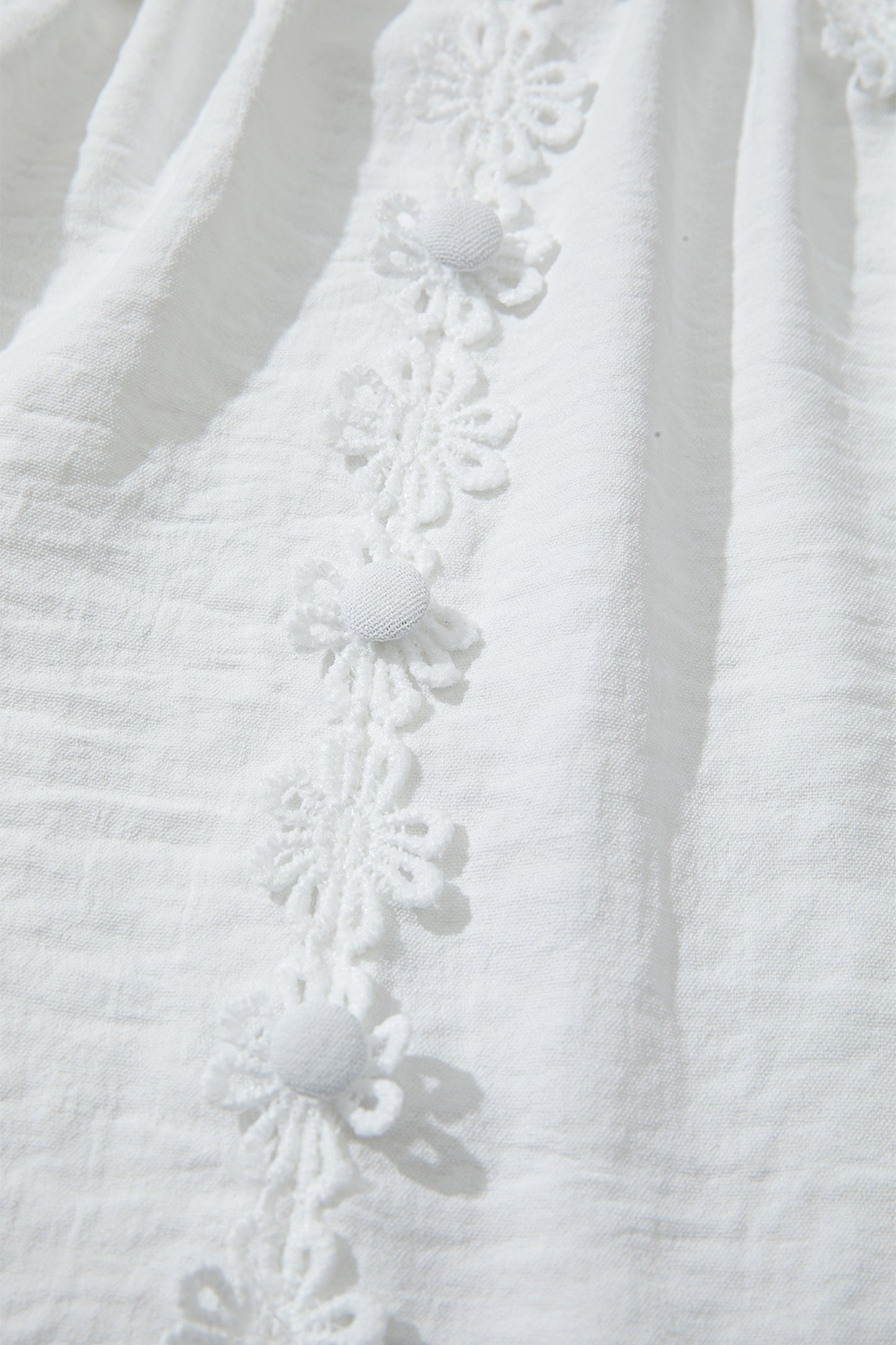 White Solid Color Floral Guipure Lace Patchwork Frilled Long Sleeve Blouse