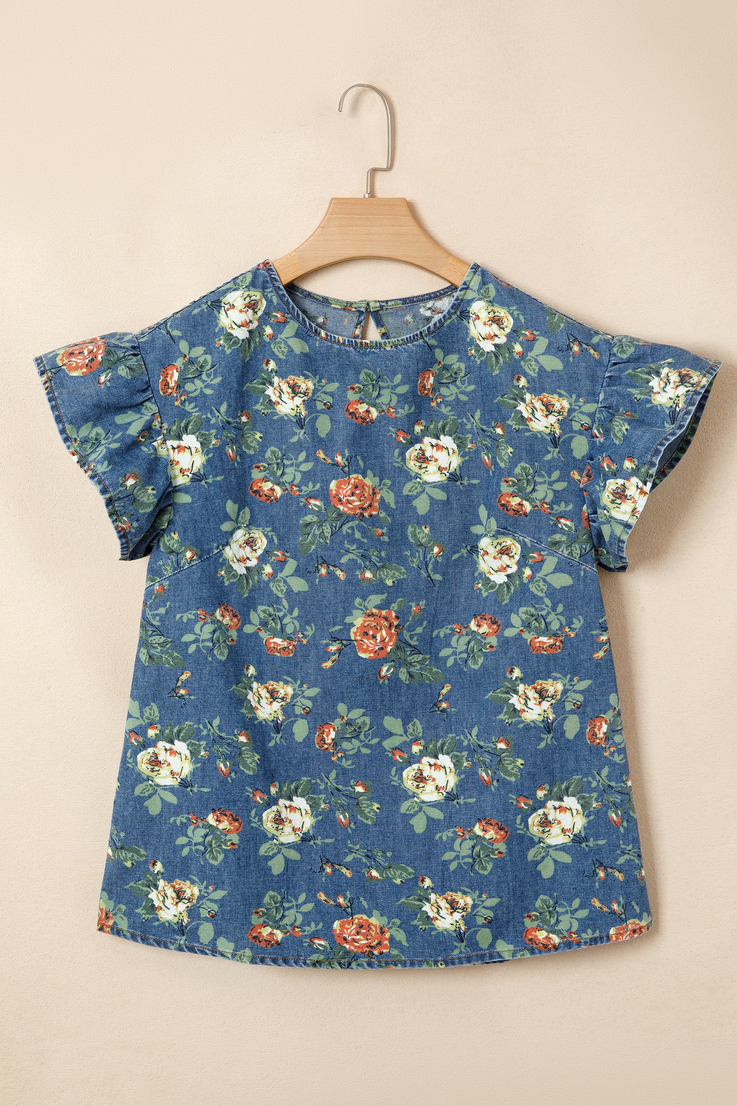 Ashleigh Blue Ruffled Short Sleeve Floral Denim Top