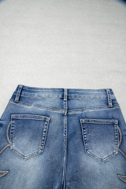 Blue Western Embroidered Flare Full Length Jeans