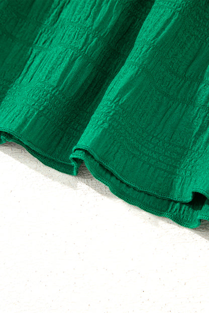 Dark Green Textured Flutter Sleeve Ruffled Mini Dress