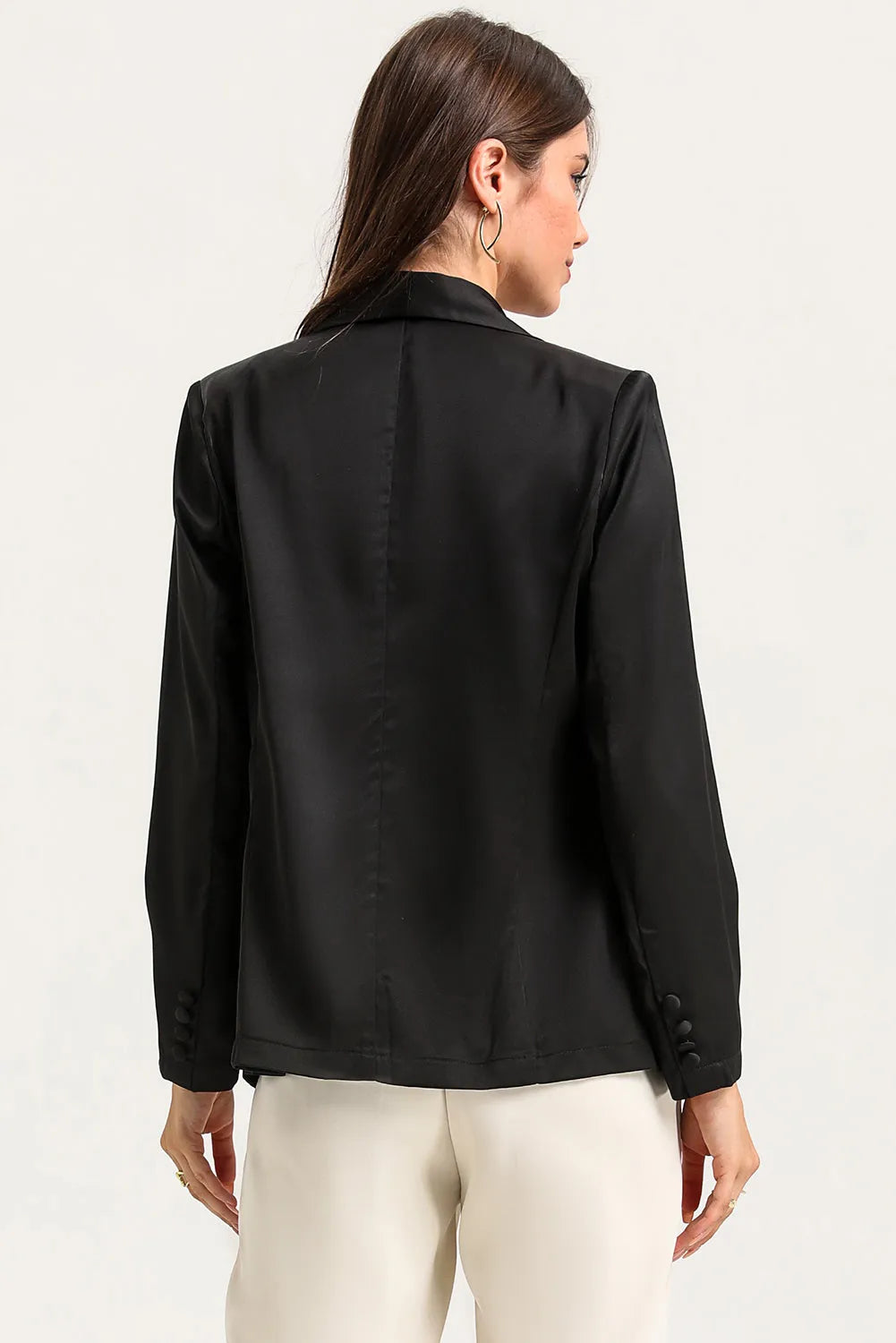 Black Collared Neck Single Breasted Blazer with Pockets - Chic Meadow Boutique 