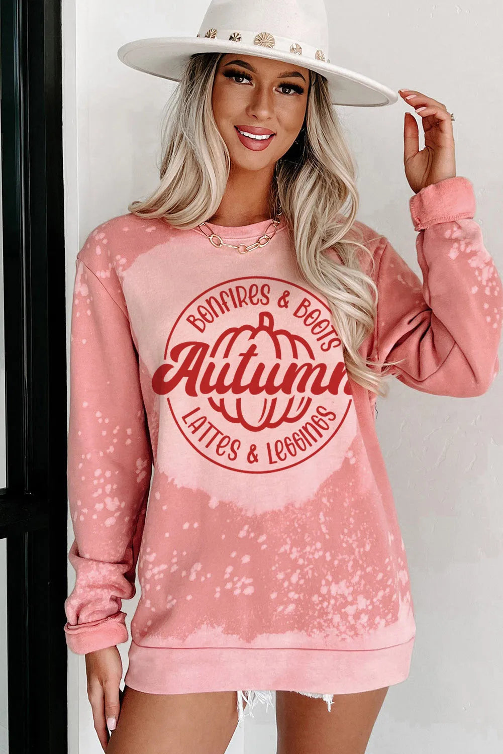 Pink Tie Dye Autumn Pumpkin Graphic Drop Shoulder Sweatshirt - Chic Meadow Boutique 