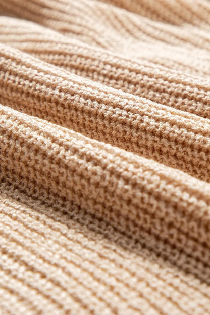 Sweaters & Cardigans/Sweaters Light French Beige Contrast Striped 3/4 Sleeve Crew Neck Sweater