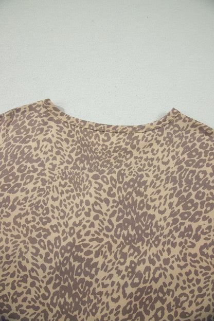 Khaki Leopard Retro Studded Star Patch Loose Tee