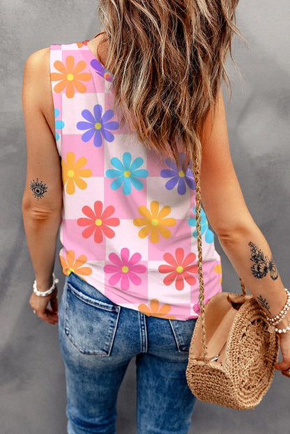 Pink Floral Print Round Neck Sleeveless Top - Chic Meadow Boutique 